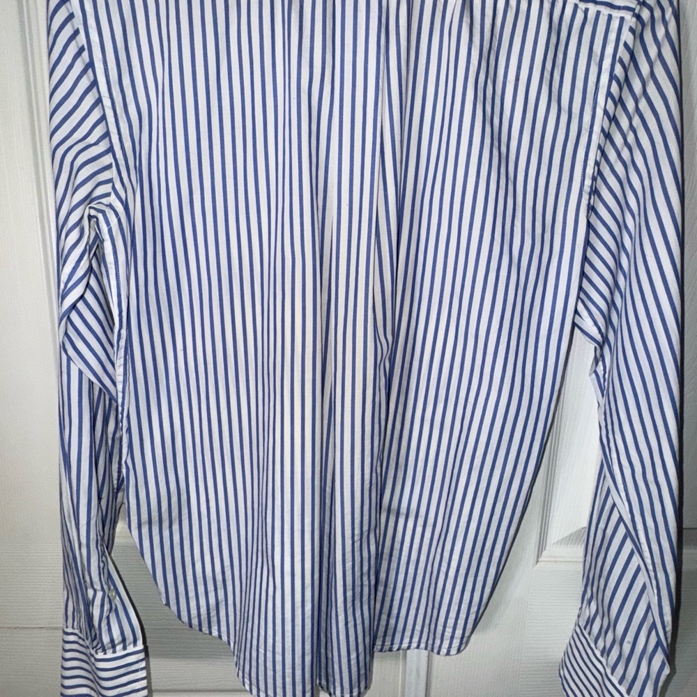 Women’s Lauren Ralph Lauren White and Blue Vertical Stripe Button-Up Shirt - Picture 4 of 4